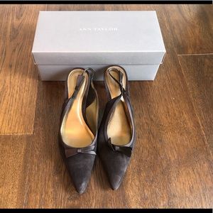Ann Taylor Claudette Dark Chocolate Suede heels size 10M